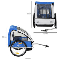 HOMCOM 18m+ 2-Seat Child Bike Trailer for Kid with Steel Frame Seat Belt Blue