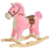 HOMCOM Kids Plush Rocking Horse with Moving Mouth Tail Sounds 18-36 Months Pink