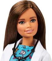 Barbie Pet Vet Brunette Doll with Career Pet-Print Dress, Medical Coat, Shoes and Kitty
