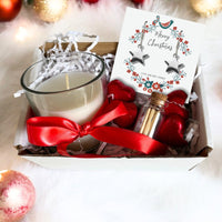 Small Merry & Bright Christmas Gift Hamper - Silver Star Drop Earrings, Chocolates & Candle