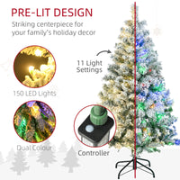 HOMCOM 4.5ft Artificial Flocked Christmas Tree with LED Lights, Snow Branches