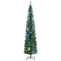 HOMCOM 7.5ft Artificial Pencil Christmas Tree with Colourful Lights, Steel Base