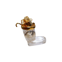 Miniature Clock Crystal Glass Christmas Stocking Gold Plated Metal Solid Brass IMP516 - CLEARANCE NEEDS RE-BATTERY