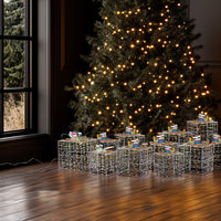
              Lighted Iridescent Gift Boxes Set of 3, Pre-lit Nestable Present Boxes Ornament with 140 LED  White Lights and Stakes for Christmas Outdoor Indoor Decor Lighted Holiday Displays
            