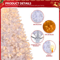 
              6 FT Artificial Christmas Tree with DIY 100 Warm Lights Battery Operated, 800 Branch Tips and Sturdy Metal Stand, White
            