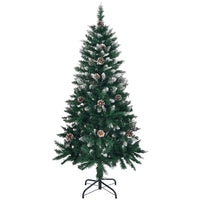 5 FT Artificial Snow Tipped Christmas Tree with DIY 100 Warm Lights Battery Operated, 21 Pine Cones, 800 Branch Tips and Sturdy Metal Stand, Green & Snow Tipped