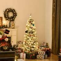 
              5 Feet Prelit Artificial Snow Flocked Christmas Tree Warm LED Light Green White
            