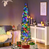HOMCOM 6ft Artificial Pencil Christmas Tree with Colourful Lights, Steel Base