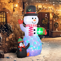 Outsunny 8FT Inflatable Snowman Holding Gift Box w/ Penguin and LED Lights