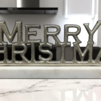 12" NICKEL PLATED MERRY CHRISTMAS ON STAND