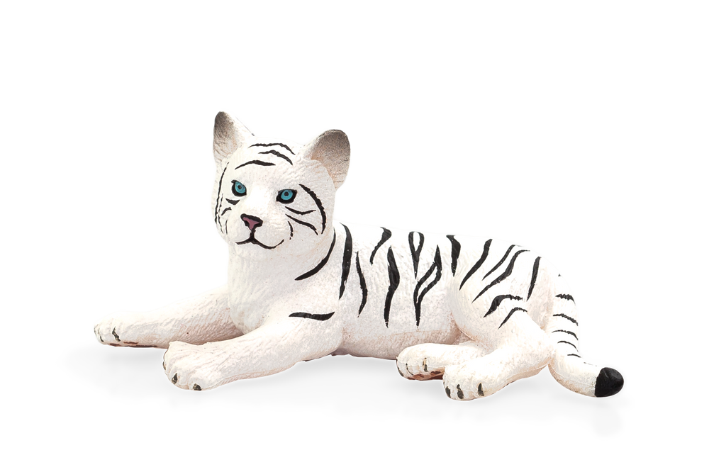 White Tiger Cub Laying Down Toy Realistic Big Cat Figurine