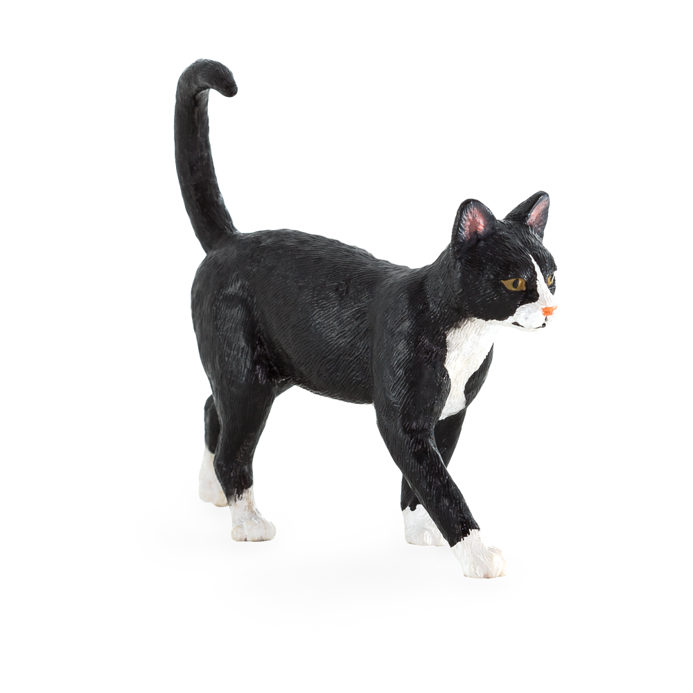 Cat Black & White Toy Realistic Pet Figurine