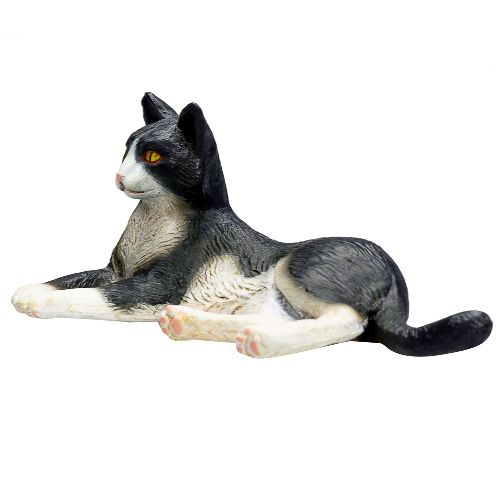 Cat Lying Black and White Toy Realistic Pet Figurine