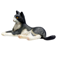 
              Cat Lying Black and White Toy Realistic Pet Figurine
            