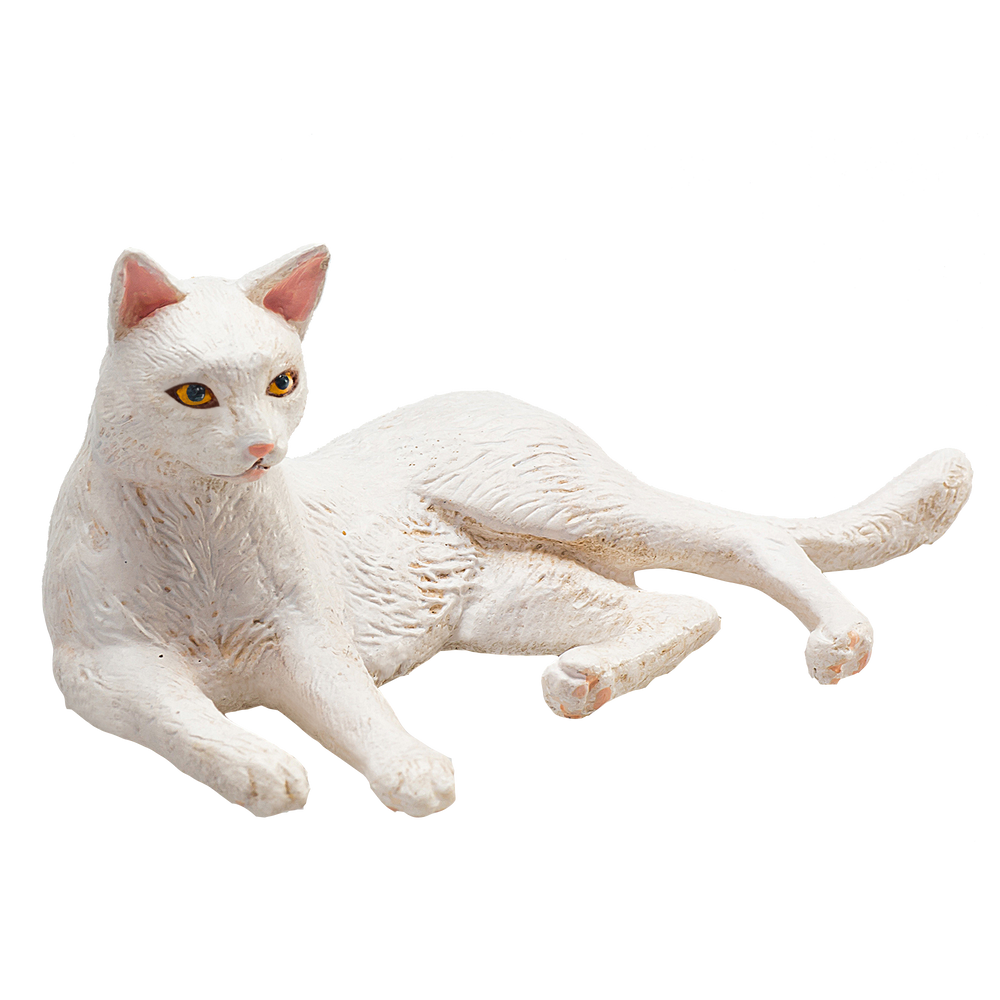 Cat Lying White Toy Realistic Pet Figurine