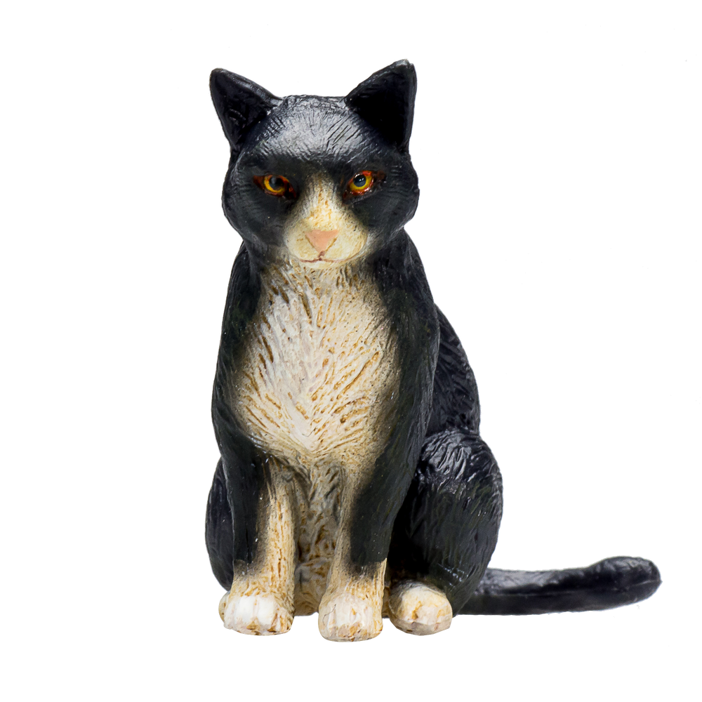 Cat Sitting Black and White Toy Realistic Pet Figurine