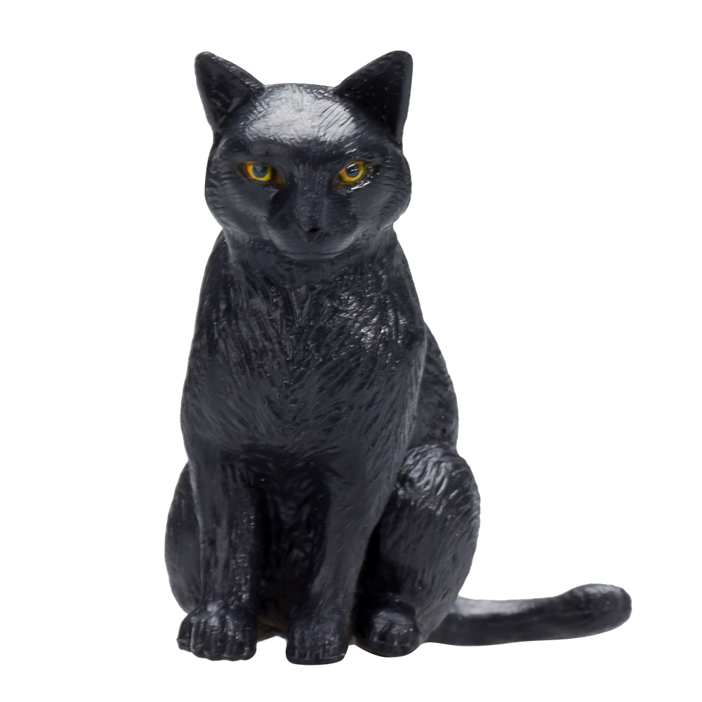 Cat Sitting Black Toy Realistic Pet Figurine