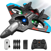 4DRC V32 RC Plane, Foam Remote Control Airplane with Light, 2 Batteries,  6-axis Gyro Stabilize Systems RC Fighter Jet Plane Toys