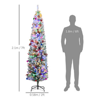 HOMCOM 7' Artificial Christmas Tree with Flocked Tips, LED Lights, Decoration