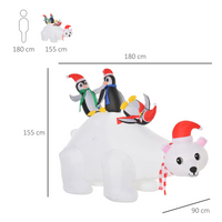 5ft Outdoor Christmas Inflatable with LED Ligh Polar Bear Three Penguins Garden