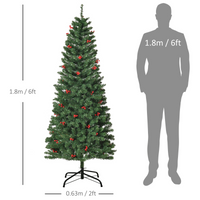 
              6FT Prelit Artificial Pencil Christmas Tree Warm White LED Red Berry Green
            