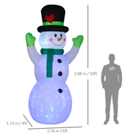 Outsunny 10ft Inflatable Snowman w/ Black Hat, Green Scarf for Garden Yard