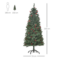 
              5FT Prelit Artificial Pencil Christmas Tree Warm White LED Red Berry Green
            