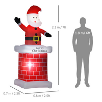 HOMCOM 7ft Christmas Inflatable Santa Claus from Chimney with LED Lights