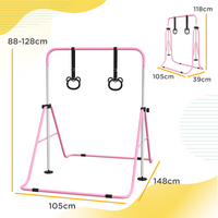 HOMCOM Adjustable Height Foldable Kids Gymnastics Bar with Non-Slip Mats, Pink