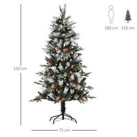
              5FT Artificial SnowDipped Christmas Tree Foldable Berries White Pinecones Green
            