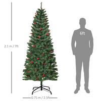 
              7FT Prelit Artificial Pencil Christmas Tree Warm White LED Red Berry Green
            