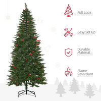 
              7ft Artificial Christmas Tree Holiday with Pencil Shape, Berries HOMCOM
            