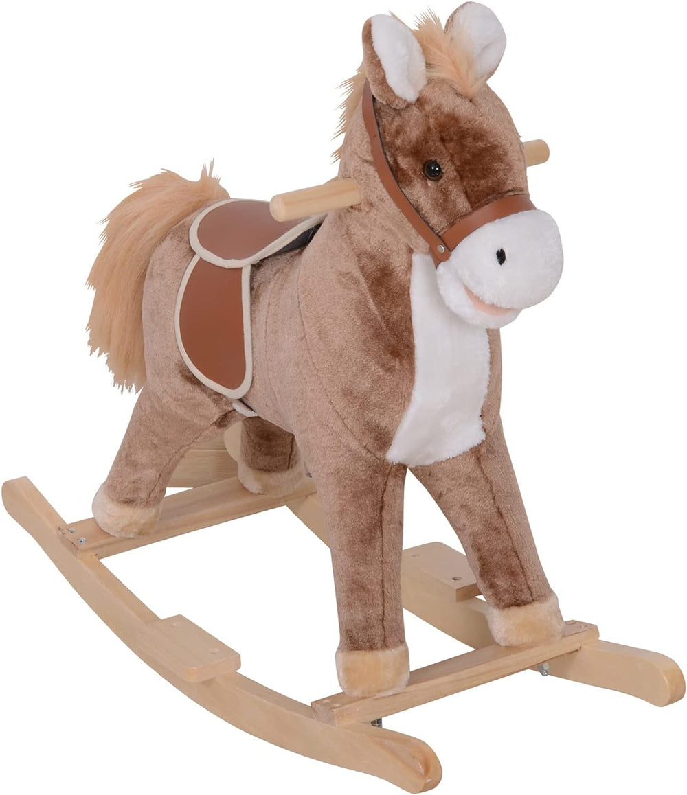 HOMCOM Kids Rocking Horse Wooden Plush Age 3+ Children Ride On Toy Rocker Baby