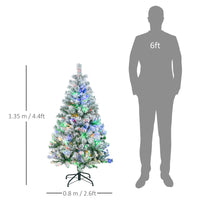 HOMCOM 4.5ft Artificial Flocked Christmas Tree with LED Lights, Snow Branches