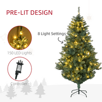 HOMCOM 6ft Artificial Christmas Tree with LED Lights, Decoration, Auto Open