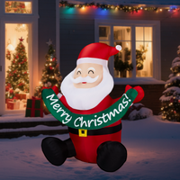 1.75M Lighted Christmas Inflatable Decoration, Inflatable Santa Claus Holding Banner, Funny Blow Up Yard Decorations with Built-in LED Lights for Holiday Party Front Yard Lawn Garden Decor