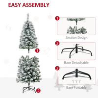 
              5 Feet Prelit Artificial Snow Flocked Christmas Tree Warm LED Light Green White
            