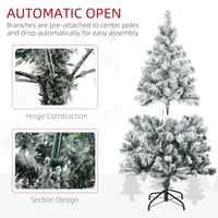 HOMCOM 4.5ft Artificial Flocked Christmas Tree with LED Lights, Snow Branches