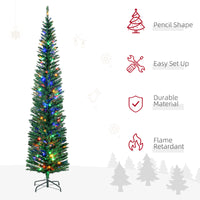 HOMCOM 7.5ft Artificial Pencil Christmas Tree with Colourful Lights, Steel Base