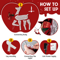 
              3-Piece Lighted Christmas Reindeer Family Set Outdoor Decorations, Weather Proof 2D Deer Family Set of 3 Christmas Ornament Home Decor Pre-lit 200 LED White Lights with Stakes, White
            