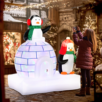5ft Christmas Inflatable Penguins Wearing a Scarf with Ice House In & outdoors