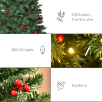 
              6FT Prelit Artificial Pencil Christmas Tree Warm White LED Red Berry Green
            