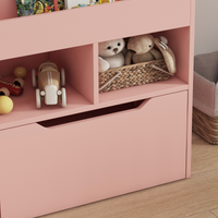 
              HOMCOM Kids Bookcase, Toy Box w/ Storage Drawer, Wheels for Bedroom - Pink
            