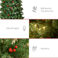 7FT Prelit Artificial Pencil Christmas Tree Warm White LED Red Berry Green