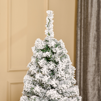 
              5 Feet Prelit Artificial Snow Flocked Christmas Tree Warm LED Light Green White
            