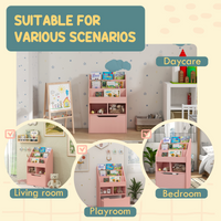 HOMCOM Kids Bookcase, Toy Box w/ Storage Drawer, Wheels for Bedroom - Pink