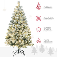 HOMCOM 4.5ft Artificial Flocked Christmas Tree with LED Lights, Snow Branches