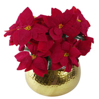 Artificial Christmas Xmas Poinsettias Gold Curve Large Metal Planter