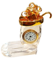 
              Miniature Clock Crystal Glass Christmas Stocking Gold Plated Metal Solid Brass IMP516 - CLEARANCE NEEDS RE-BATTERY
            