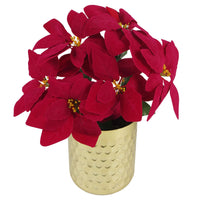 
              Artificial Christmas Xmas Red Poinsettia 40cm Gold Honeycomb Metal Planter
            